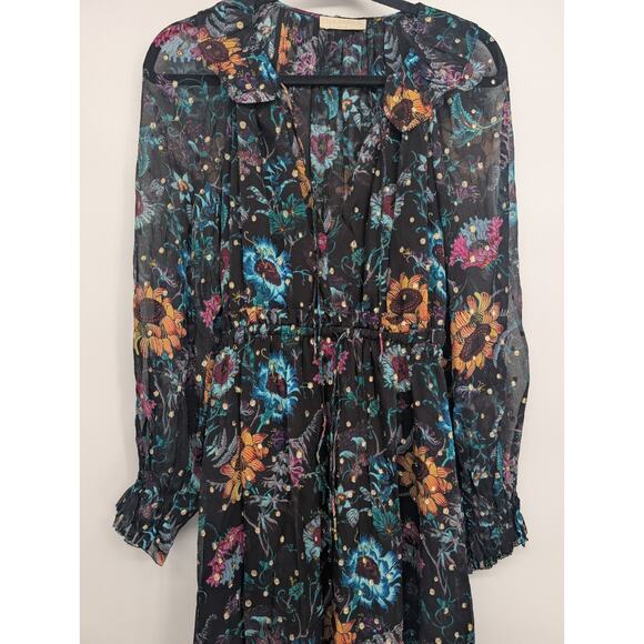 NWOT Ulla Johnson Audette Tiered Floral Silk Chiffon Dress Size 4 Black #2G451 - Picture 5 of 11